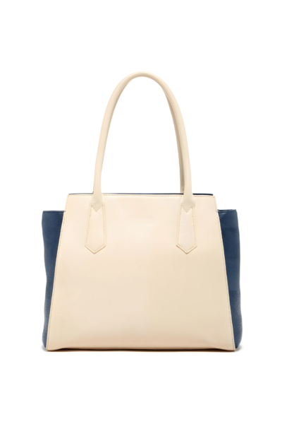 Off-white genuine leather tote bag with zipper and double handles