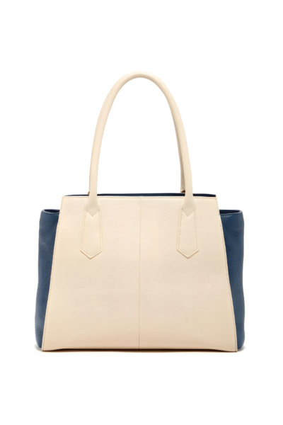 Off-white genuine leather tote bag with zipper and double handles
