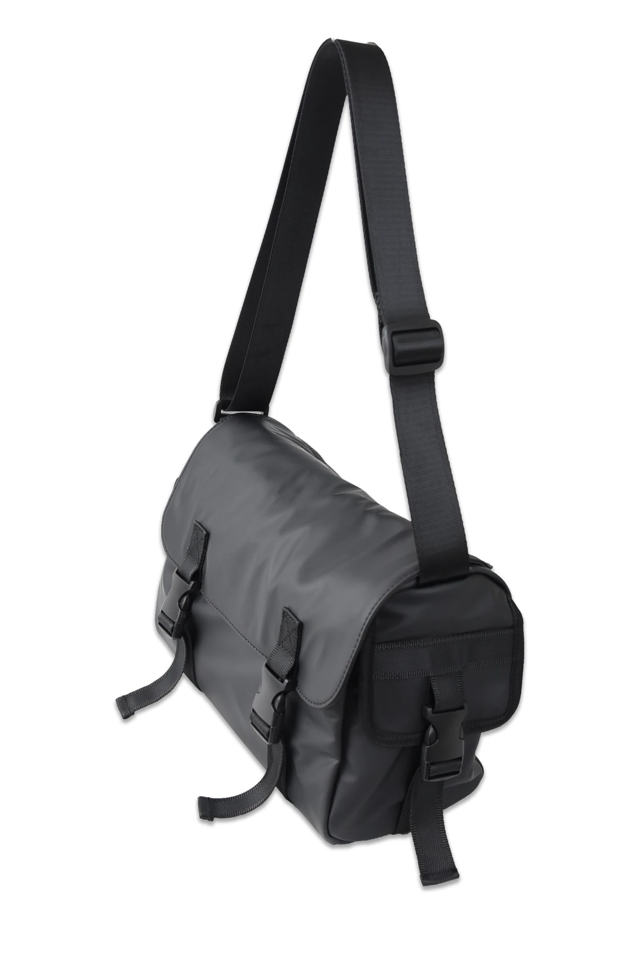 Lésysne Waterproof Daily Bag in Black with Adjustable Strap and Secure Buckle Closures.