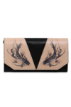 Luxury Pearl Leather Clutch Koi Black Crossbody Clutch, elegant black leather bag with adjustable strap, perfect for evening and formal events.